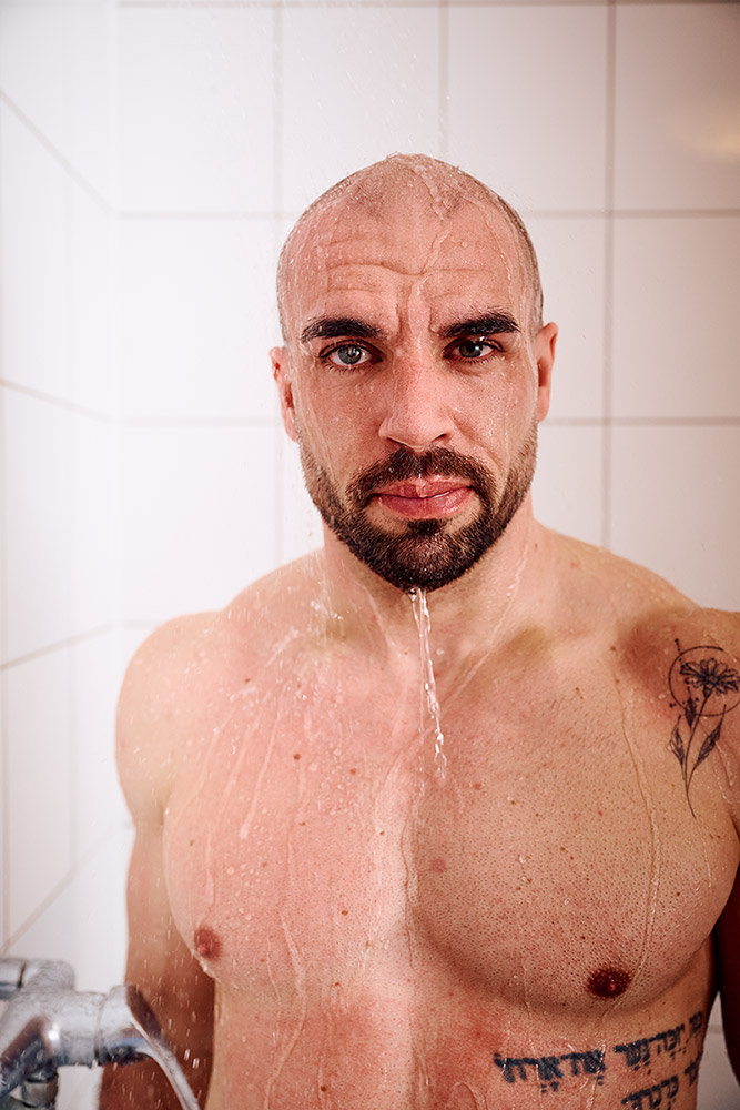 Portrait of a CrossFit athlete in the shower